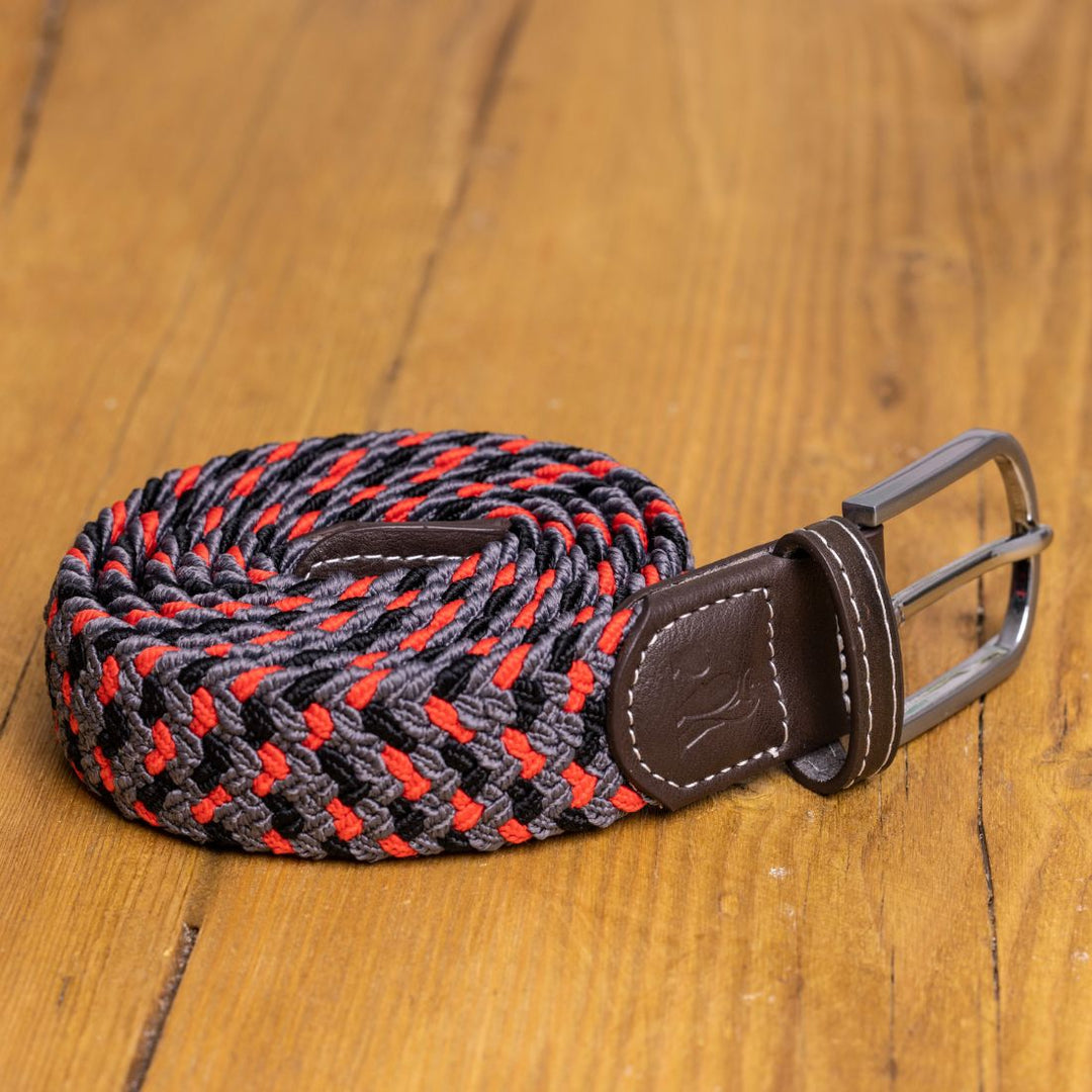 Woven Belt - Grey / Red Zigzag