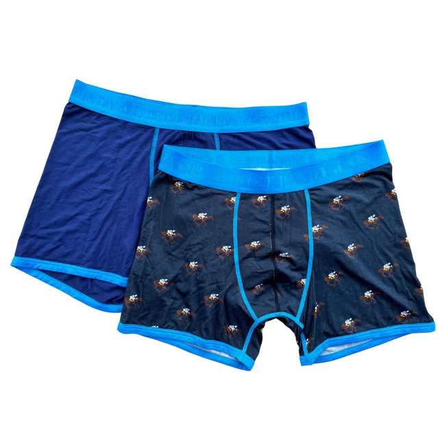 Bamboo Underwear - Bamboo Boxers 2 Pack - Navy Blue / Racehorses Bamboo Underwear - Bamboo Boxers 2 Pack - Navy Blue / Racehorses