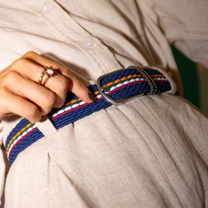Woven Belt - Orange / Burgundy Fine Stripe