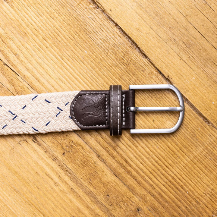 Woven Belt - Cream & Blue Dot