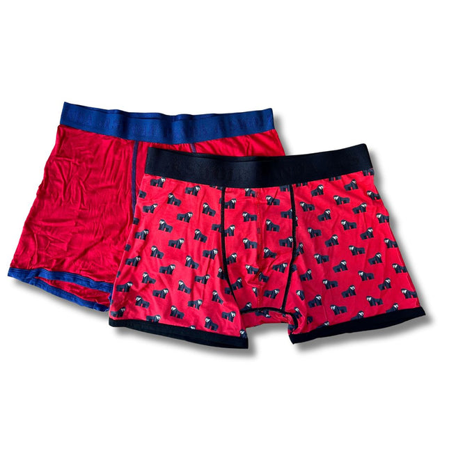 Bamboo Underwear - Bamboo Boxers 2 Pack - Red & Gorillas Bamboo Underwear - Bamboo Boxers 2 Pack - Red & Gorillas