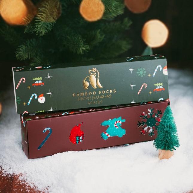 Bamboo Sock Gift Boxes and Bundles - Motif Christmas Drawer Box - 4 Pairs of Bamboo Socks (His) Bamboo Sock Gift Boxes and Bundles - Motif Christmas Drawer Box - 4 Pairs of Bamboo Socks (His)