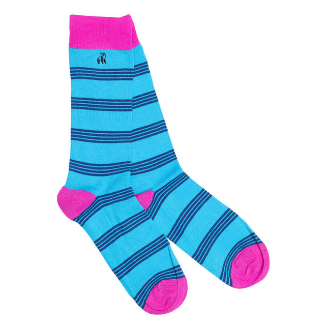Men's Striped Bamboo Socks - Aqua & Pink Striped Bamboo Socks Men's Striped Bamboo Socks - Aqua & Pink Striped Bamboo Socks