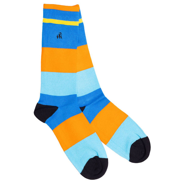 Men's Striped Bamboo Socks - Orange & Blue Striped Bamboo Socks Men's Striped Bamboo Socks - Orange & Blue Striped Bamboo Socks
