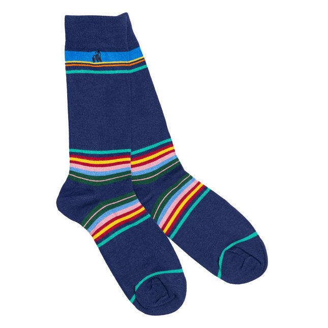 Men's Striped Bamboo Socks - Royal Blue Multi Stripe Bamboo Socks Men's Striped Bamboo Socks - Royal Blue Multi Stripe Bamboo Socks