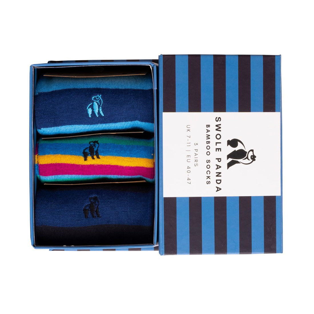 Blue Stripe Sock Box - 3 Pairs of Bamboo Socks (His)
