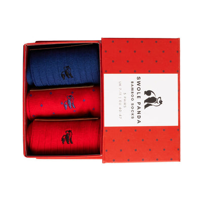 Red and Blue Sock Box - 3 Pairs of Bamboo Socks (His)