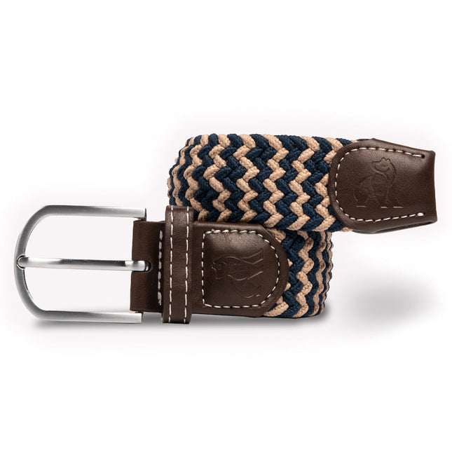 Mens Woven Belts - Woven Belt - Beige / Blue Zigzag Mens Woven Belts - Woven Belt - Beige / Blue Zigzag