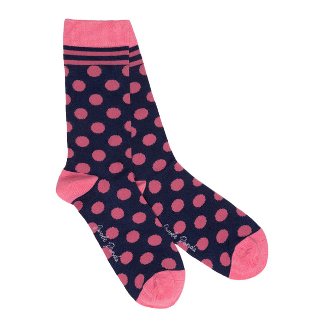 Funky Womens Socks - Navy and Pink Polka Dot Bamboo Socks Funky Womens Socks - Navy and Pink Polka Dot Bamboo Socks