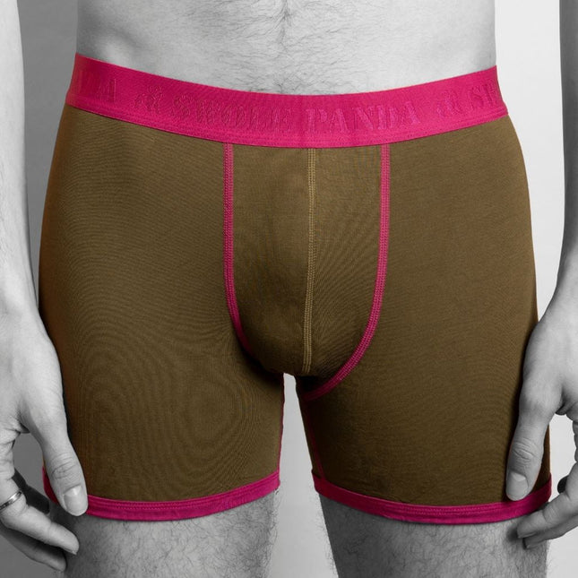 Bamboo Underwear - Bamboo Boxers - Khaki / Cerise Band Bamboo Underwear - Bamboo Boxers - Khaki / Cerise Band