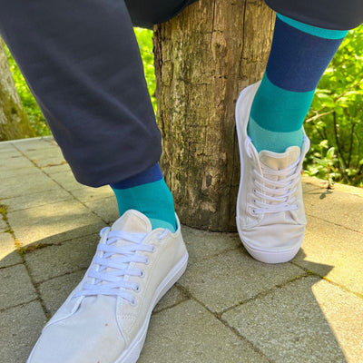 Blue Block Striped Bamboo Socks