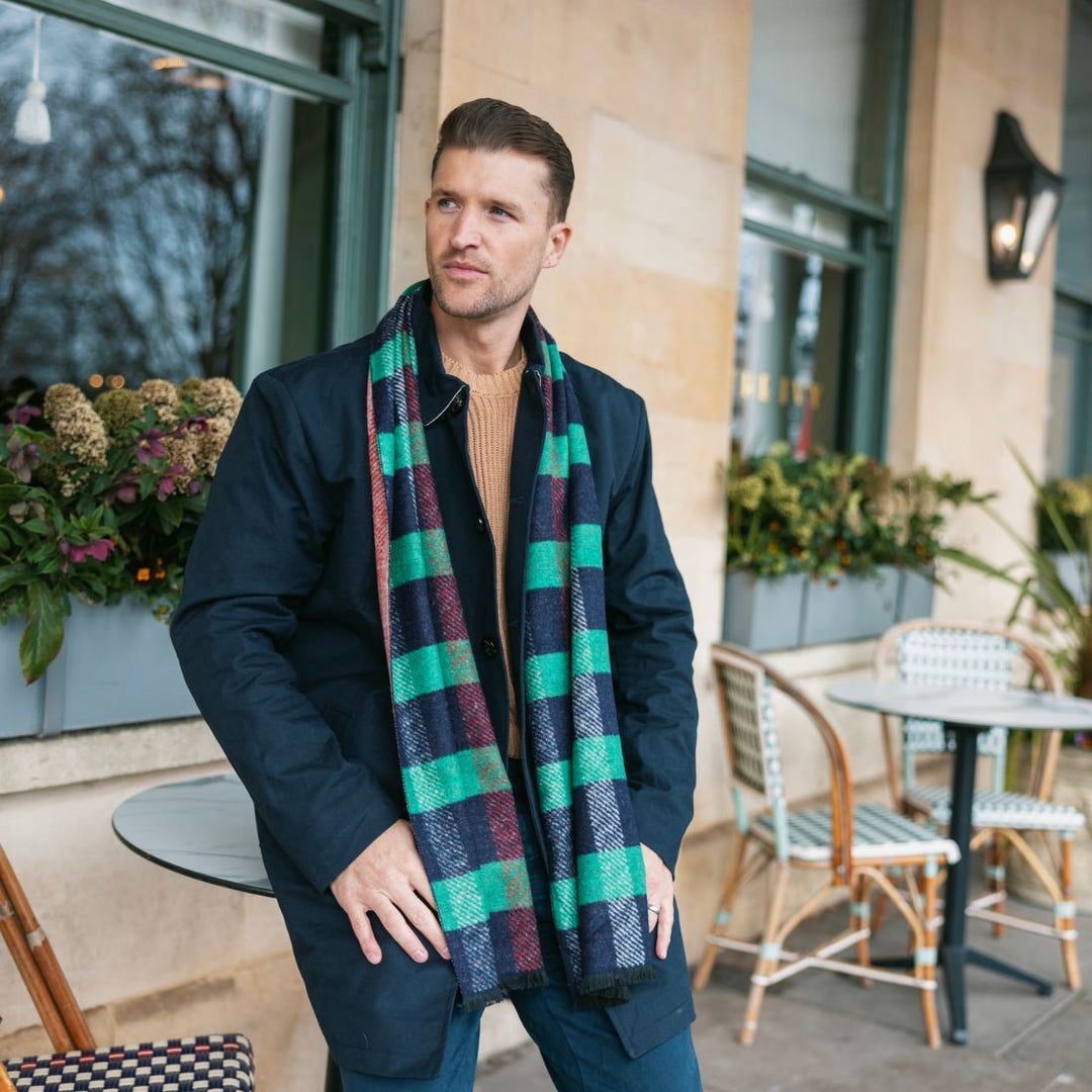 Green & Navy Stripe Bamboo Scarf