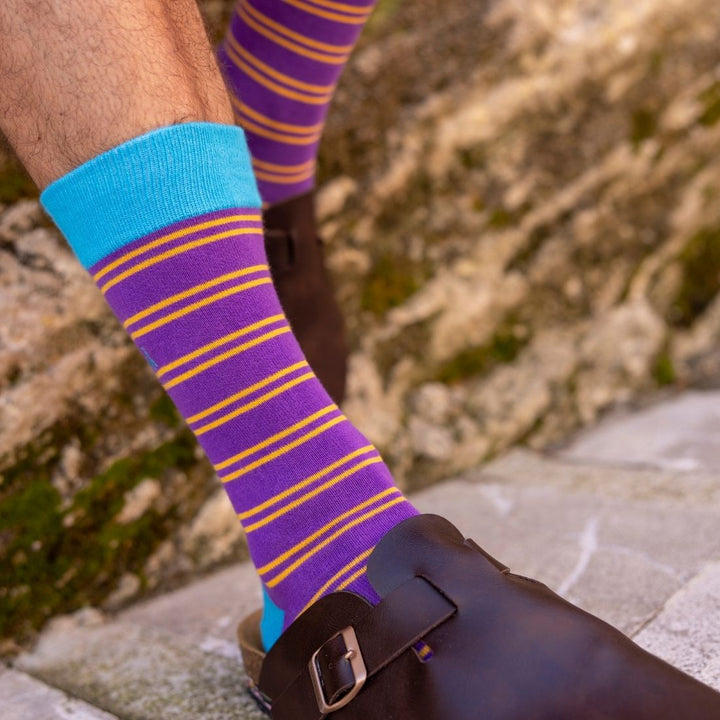 Purple & Yellow Striped Bamboo Socks