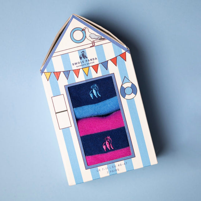 Bamboo Sock Gift Boxes and Bundles - Beach Hut Sock Box - 2 Pairs of Bamboo Socks (His)