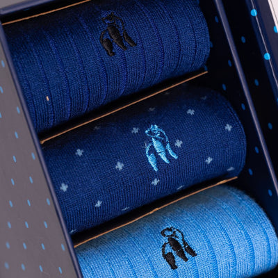 Spotted Blue Sock Box - 3 Pairs of Bamboo Socks (His)