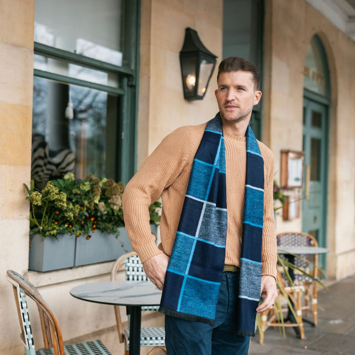 Navy & Blue Block Bamboo Scarf