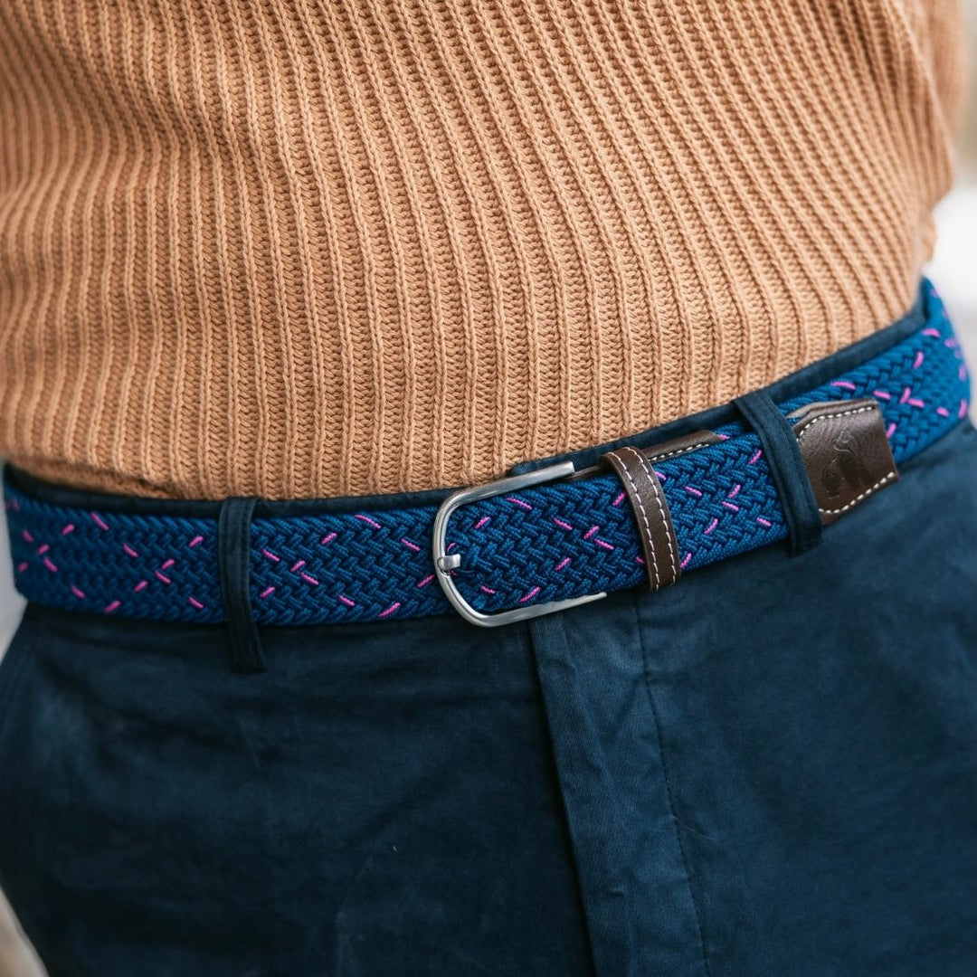 Woven Belt - Navy & Pink Dot