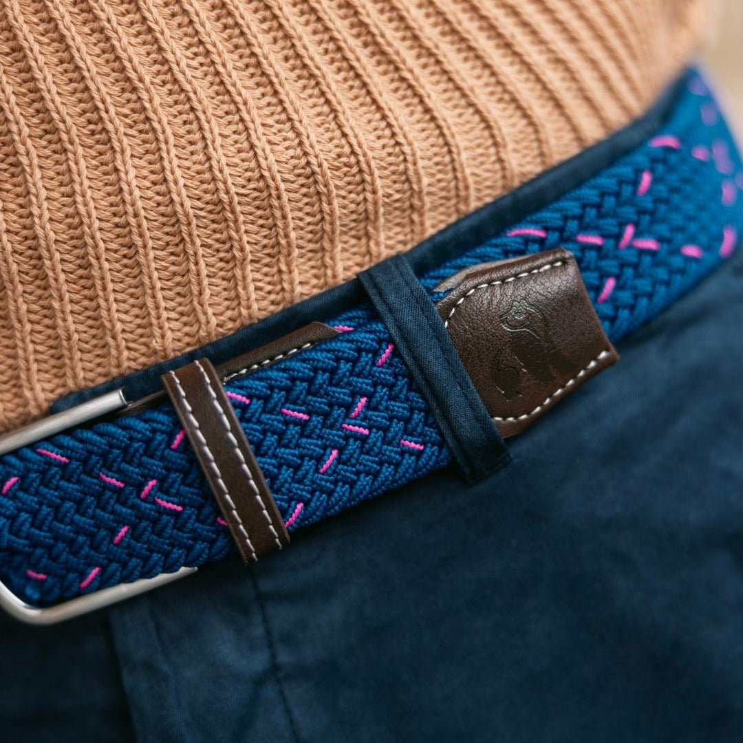 Woven Belt - Navy & Pink Dot