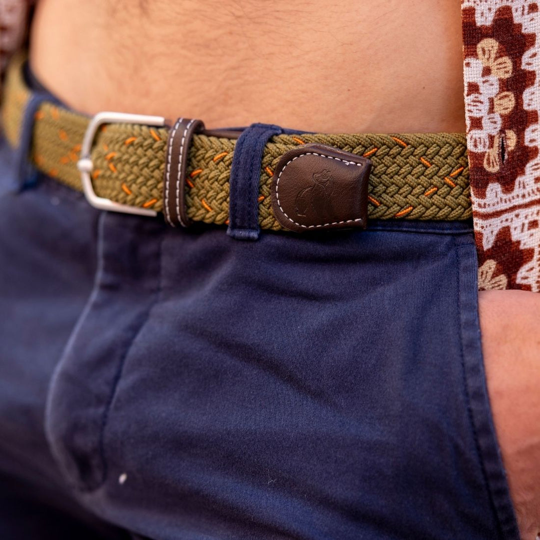 Woven Belt - Khaki & Orange Dot