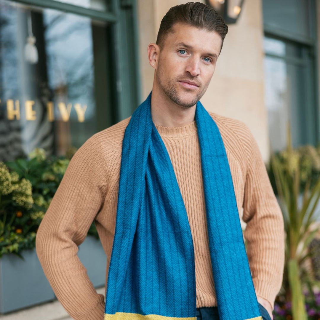 Blue Herringbone Stripe Bamboo Scarf