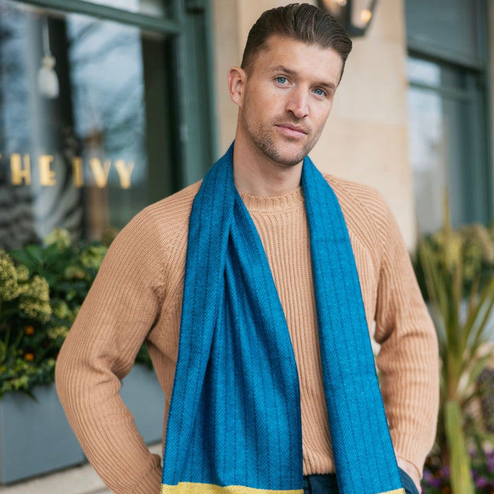 Blue Herringbone Stripe Bamboo Scarf