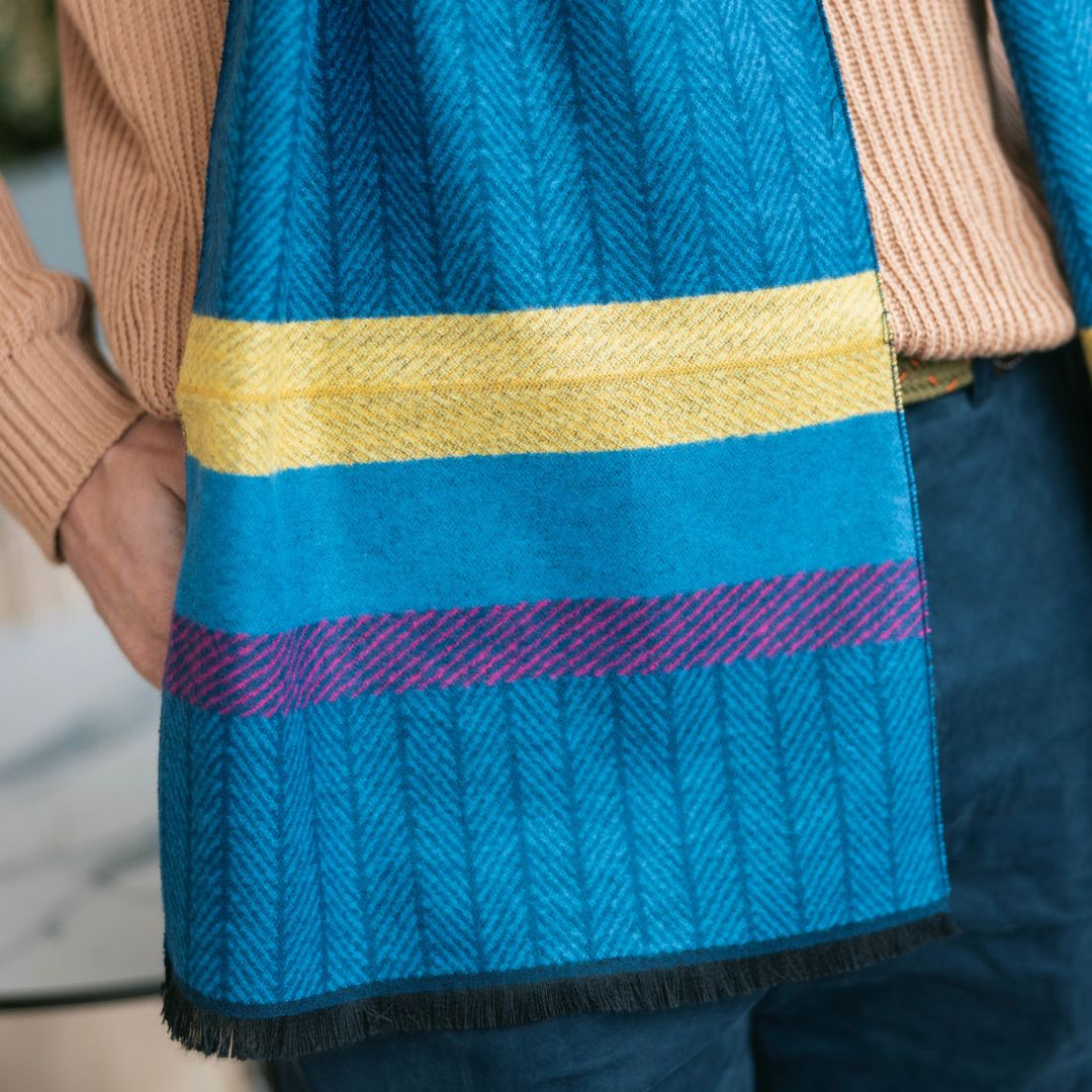 Blue Herringbone Stripe Bamboo Scarf