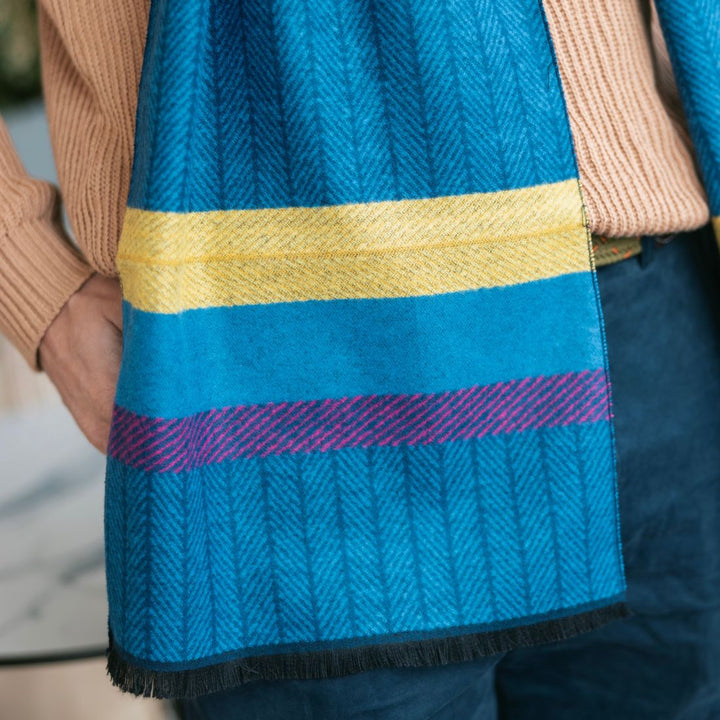 Blue Herringbone Stripe Bamboo Scarf