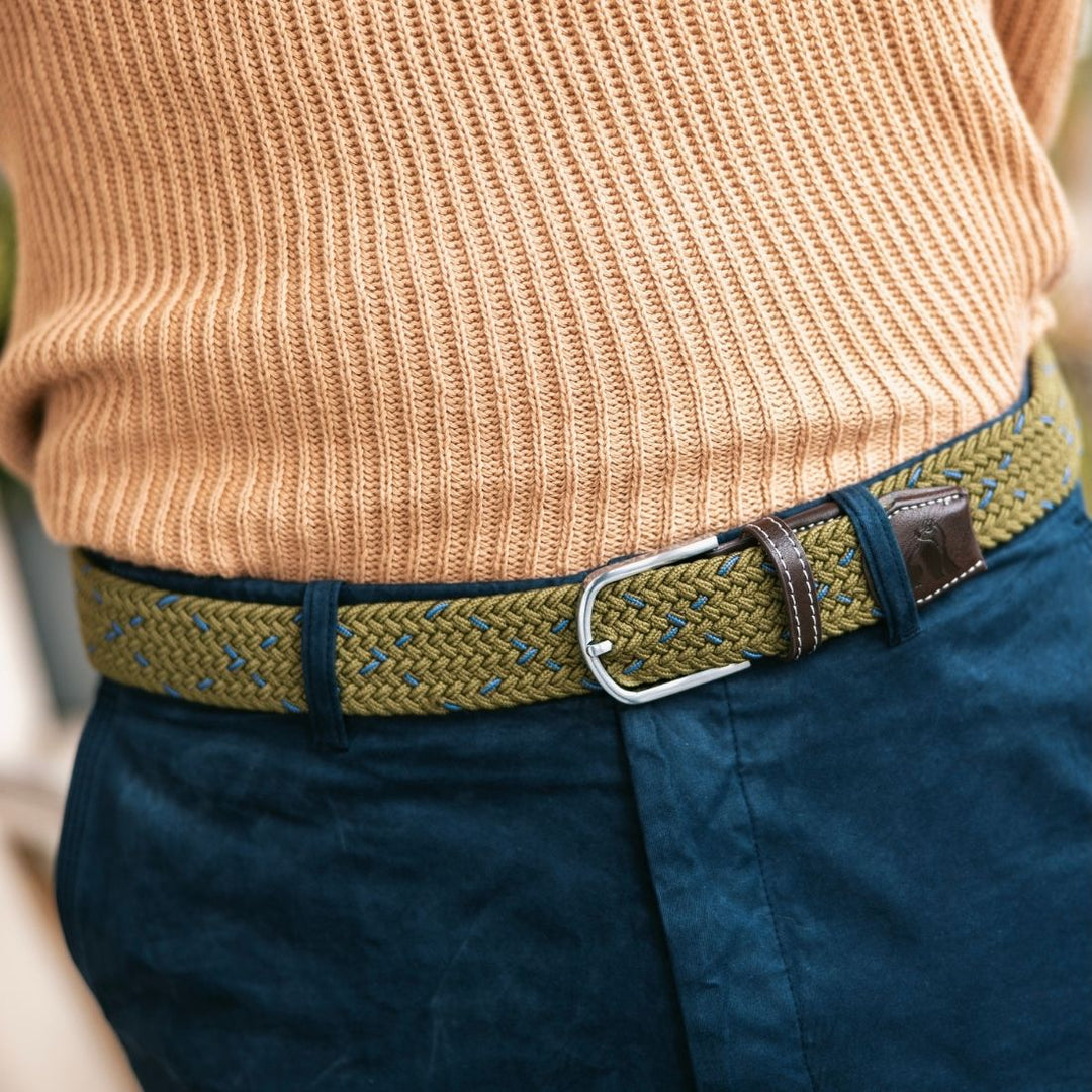 Woven Belt - Khaki & Blue Dot