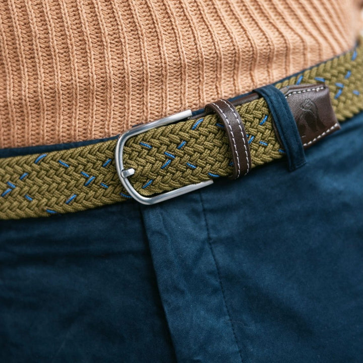 Woven Belt - Khaki & Blue Dot
