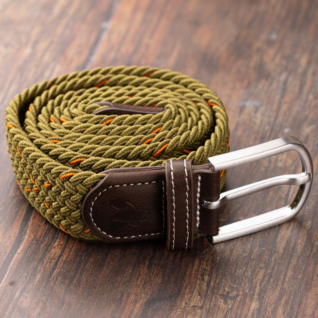 Woven Belt - Khaki & Orange Dot