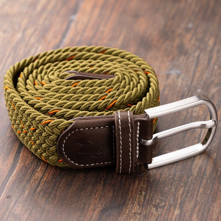 Woven Belt - Khaki & Orange Dot