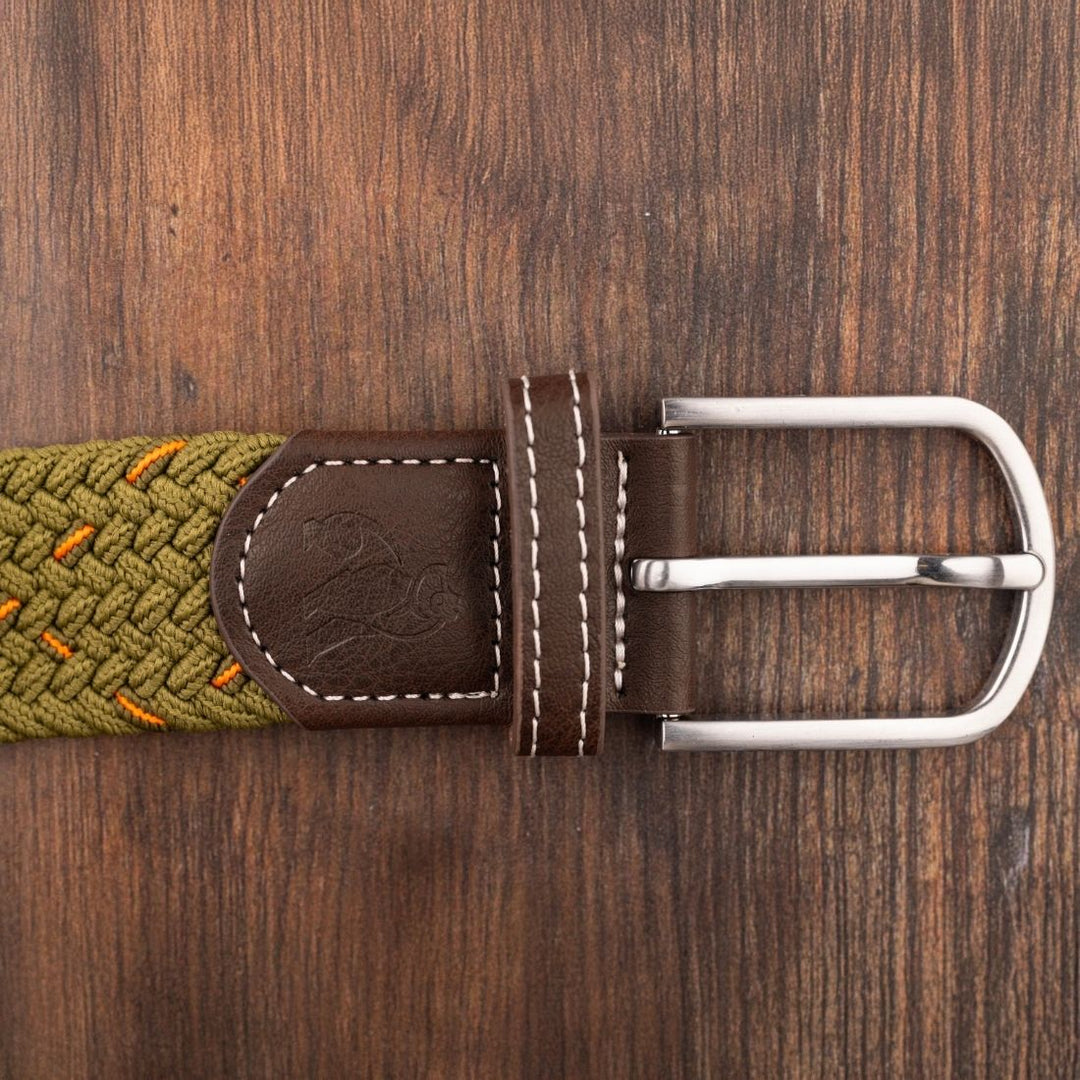 Woven Belt - Khaki & Orange Dot