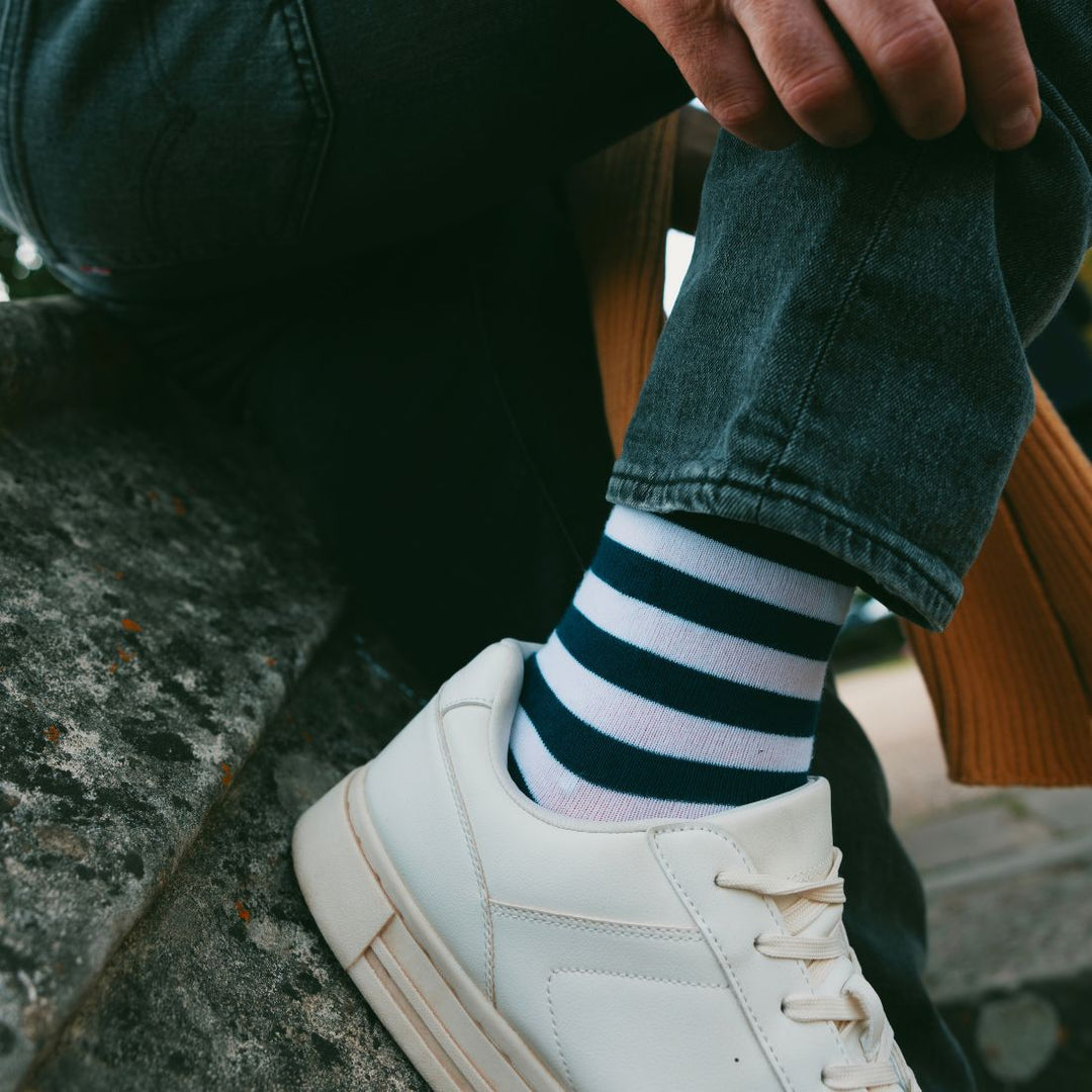 Navy, Yellow & Blue Striped Bamboo Socks