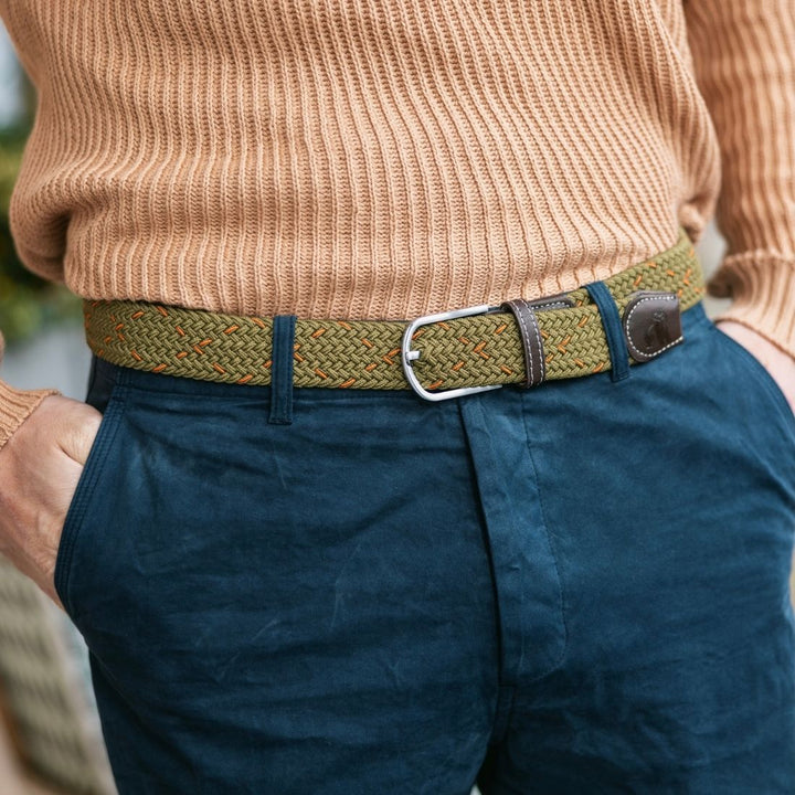 Woven Belt - Khaki & Orange Dot