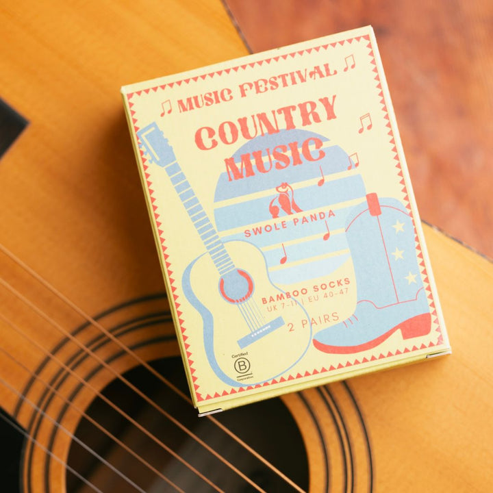 Country Music Sock Box - 2 Pairs of Bamboo Socks (His)