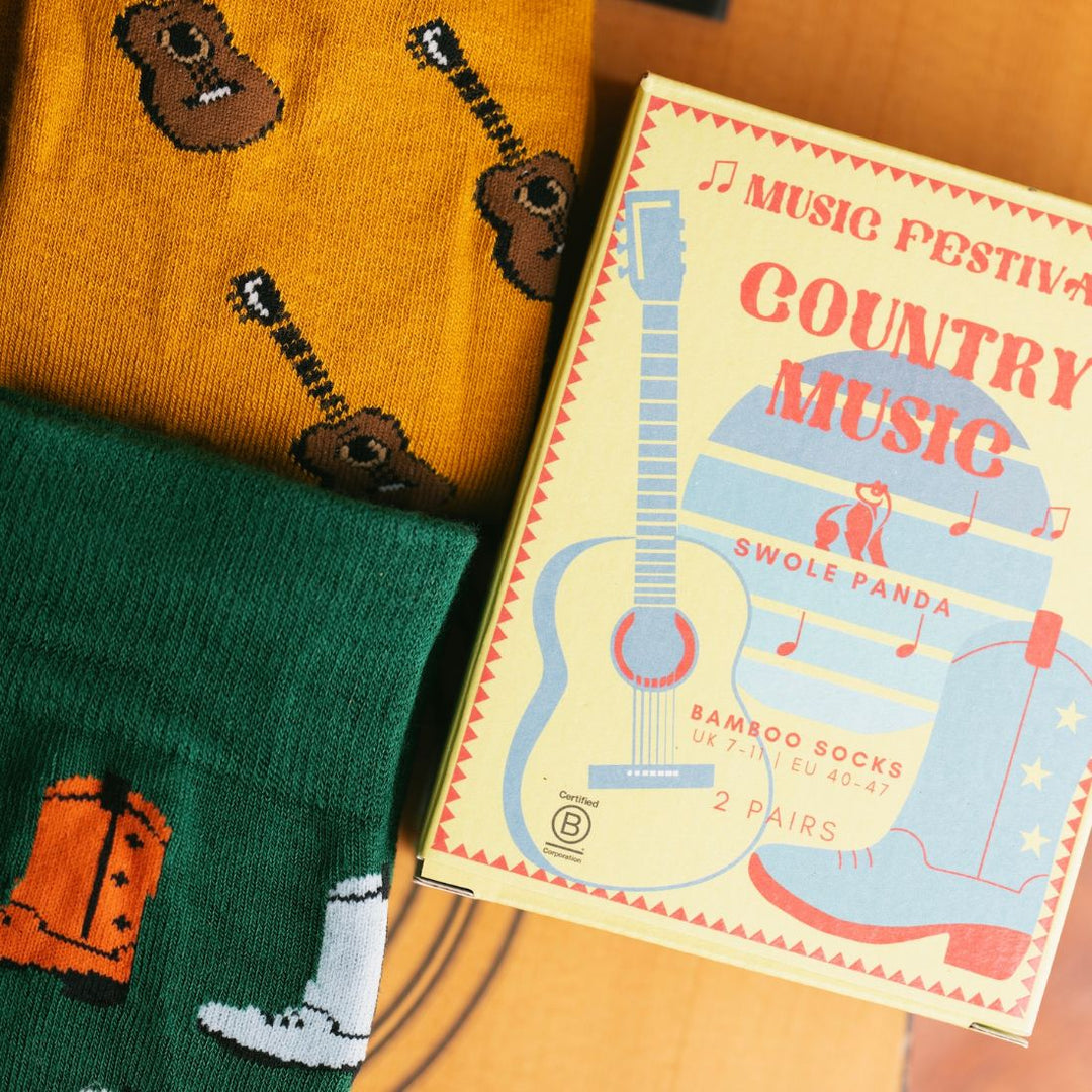 Country Music Sock Box - 2 Pairs of Bamboo Socks (His)