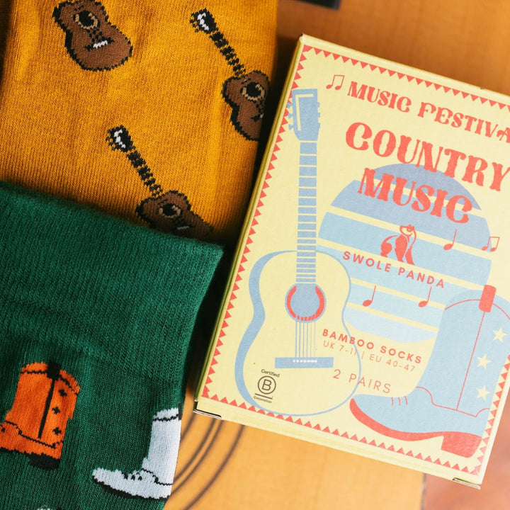 Country Music Sock Box - 2 Pairs of Bamboo Socks (His)