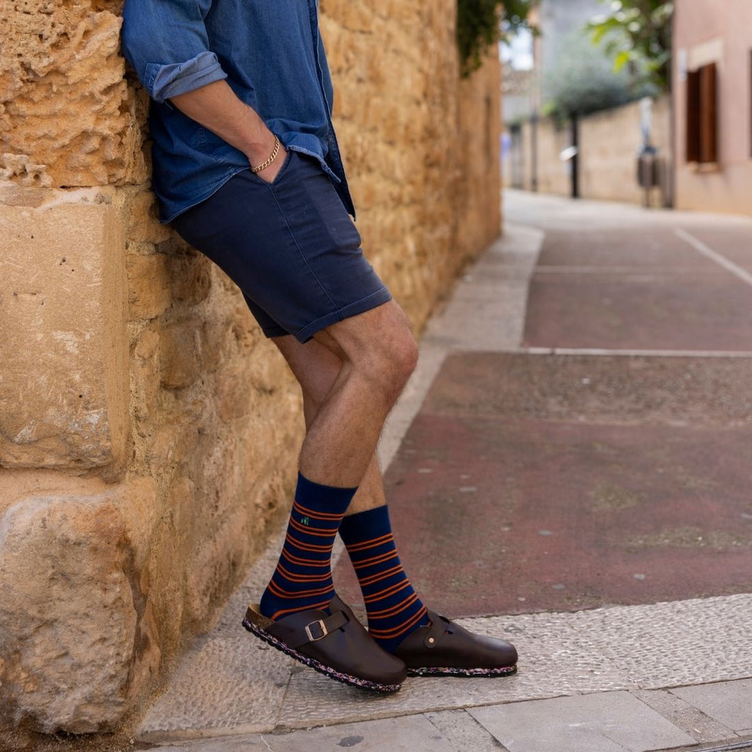 Navy & Orange Striped Bamboo Socks