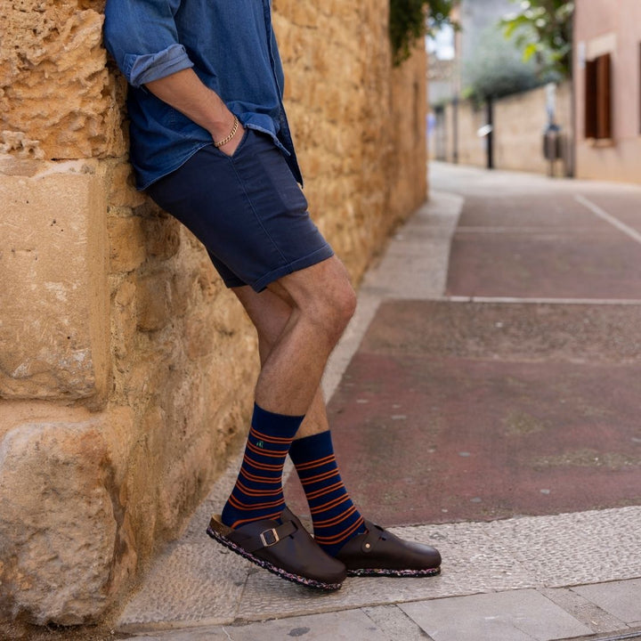 Navy & Orange Striped Bamboo Socks