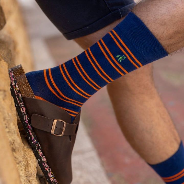 Navy & Orange Striped Bamboo Socks