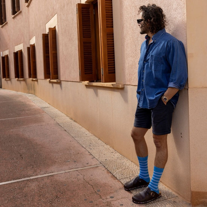Light Blue Striped Bamboo Socks