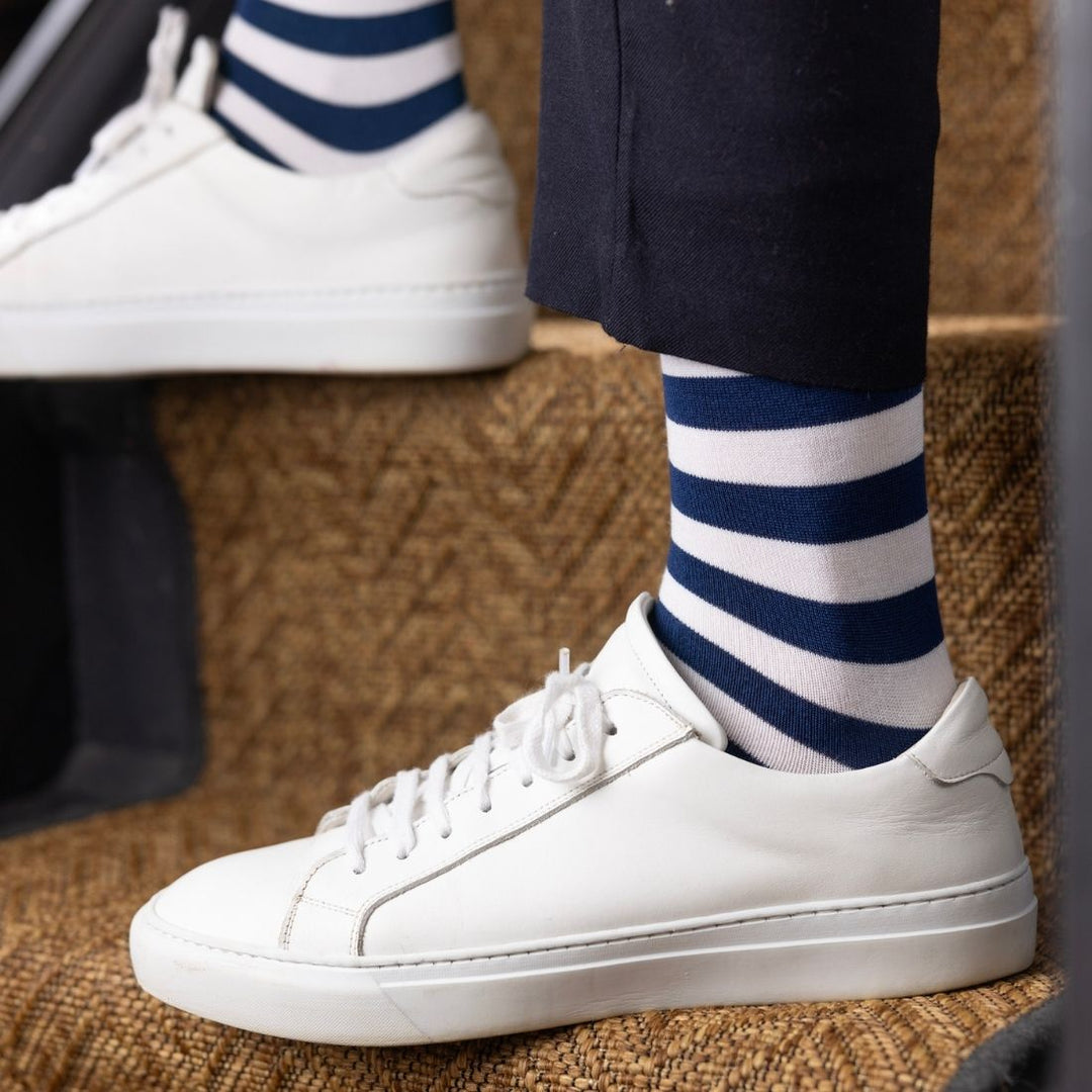 Navy, Red & Mint Striped Bamboo Socks