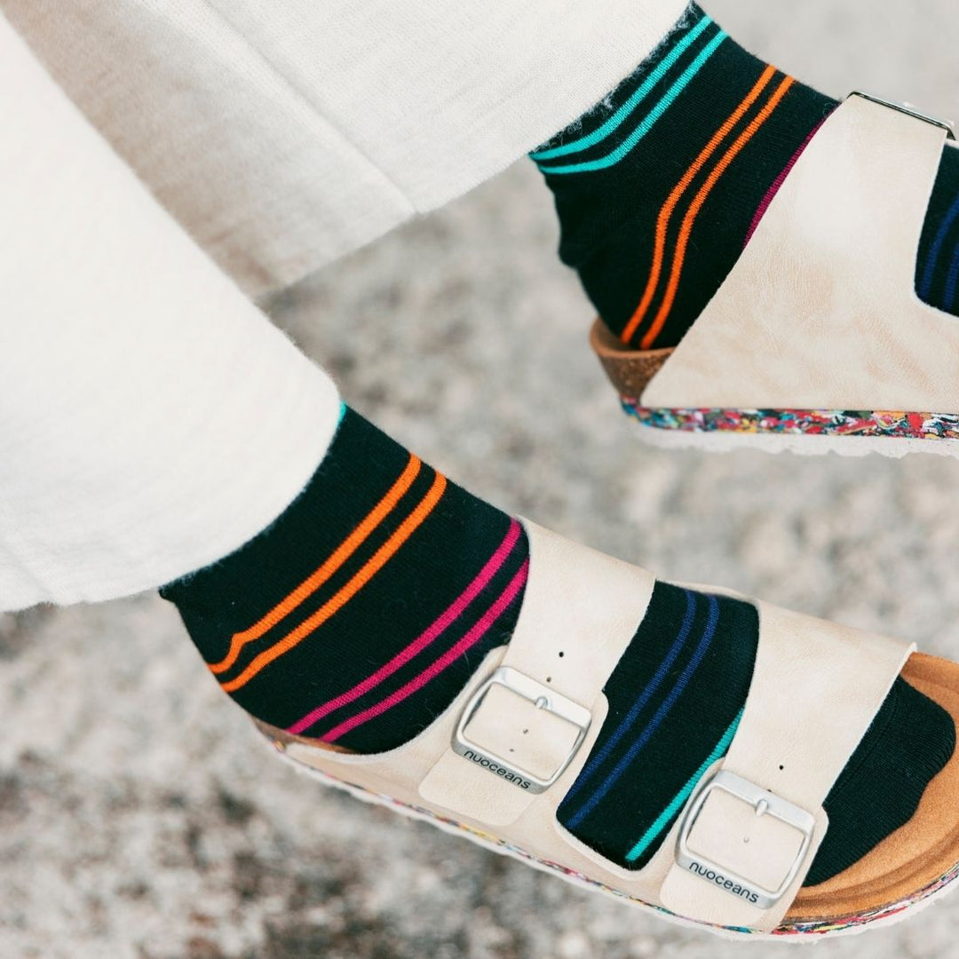 Black & Double Fine Striped Bamboo Socks