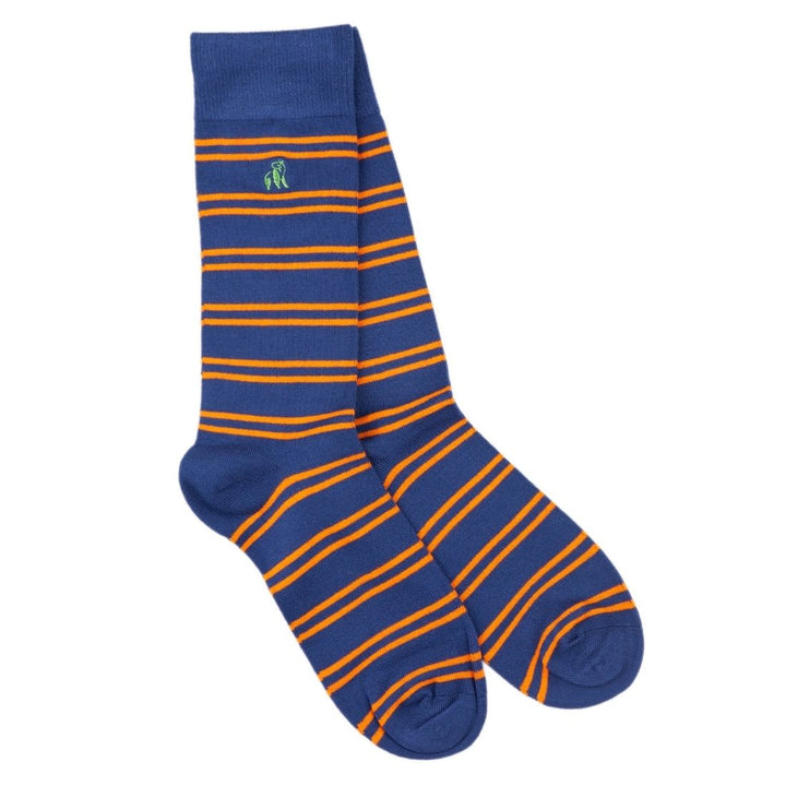 Navy & Orange Striped Bamboo Socks