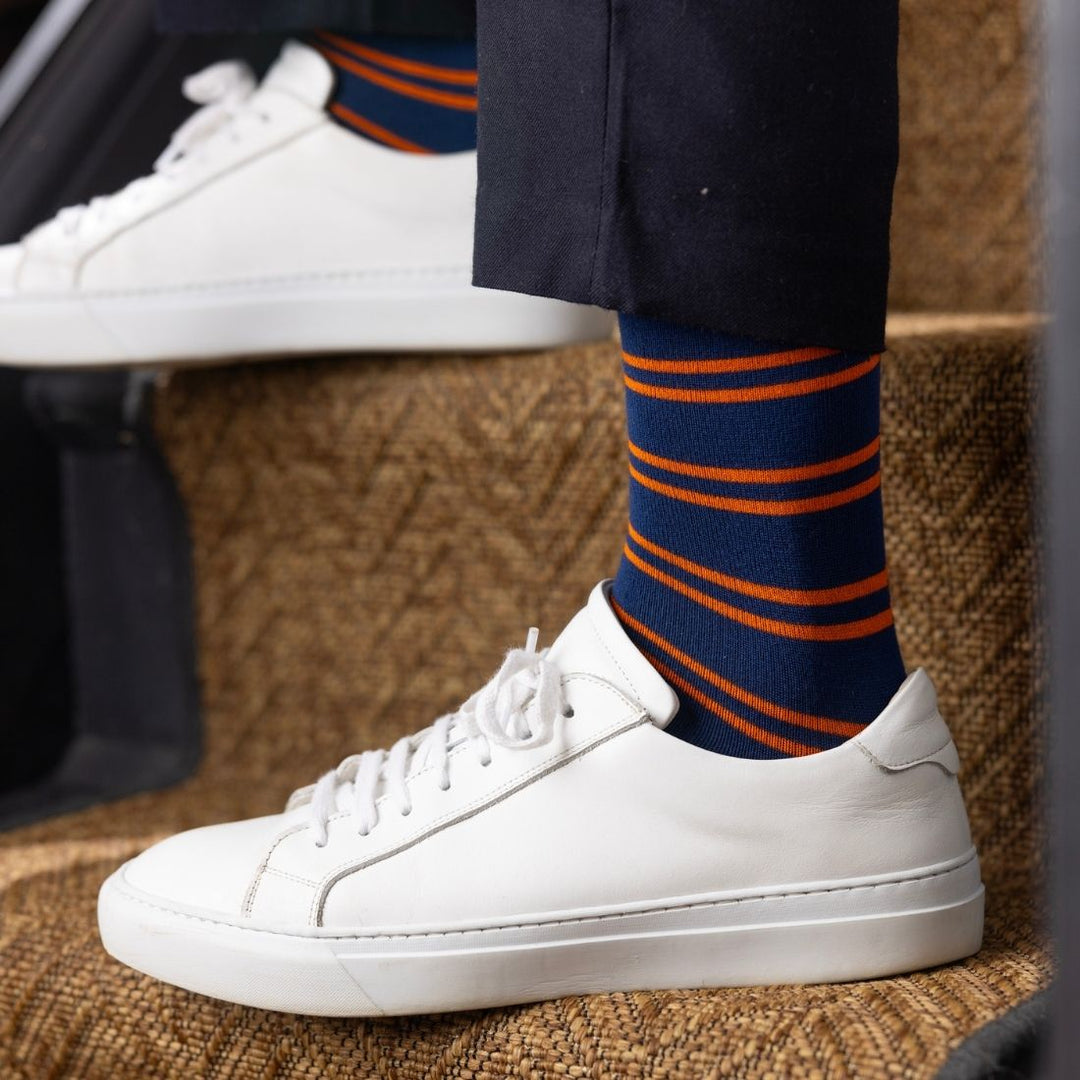 Navy & Orange Striped Bamboo Socks