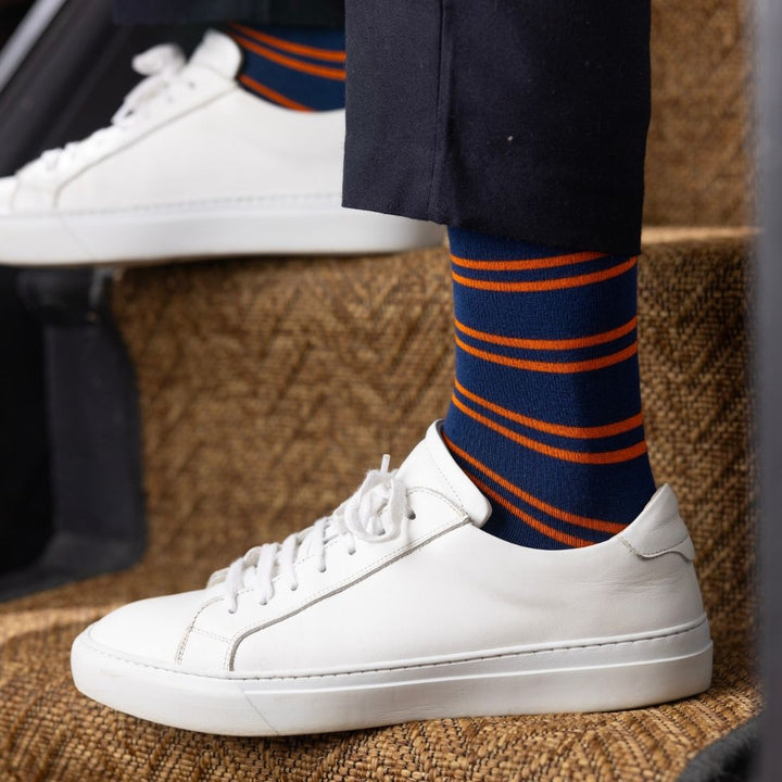 Navy & Orange Striped Bamboo Socks