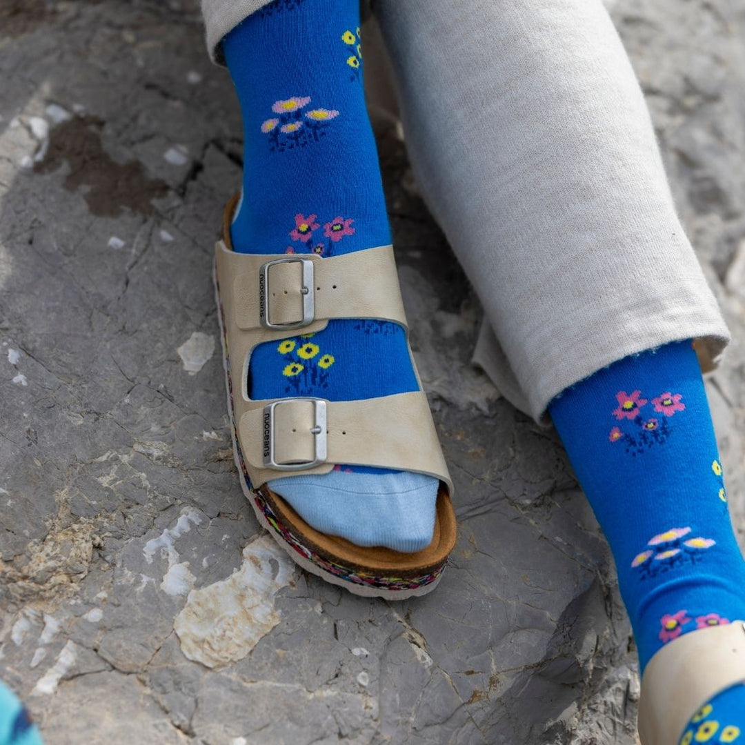 Blue Floral Bamboo Socks