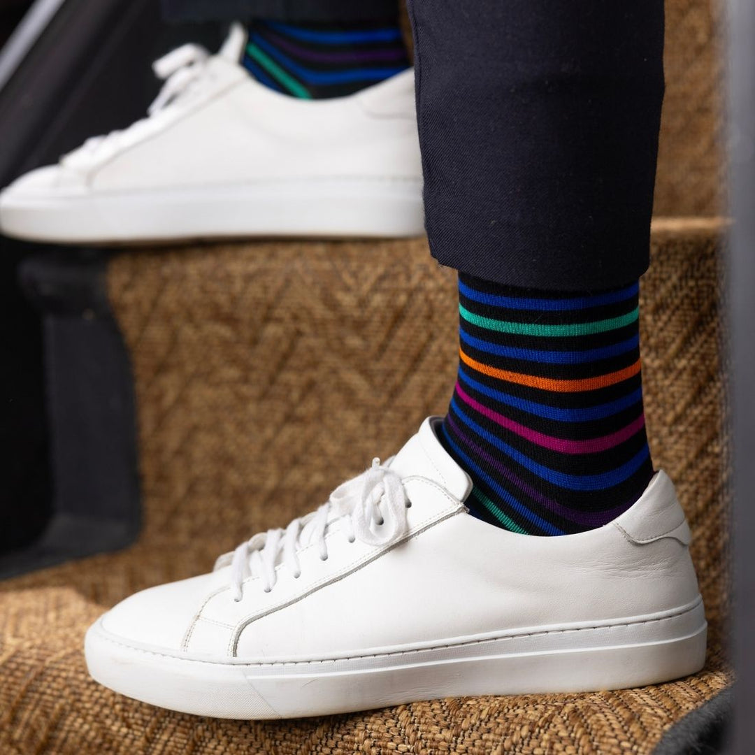 Navy & Lime Striped Bamboo Socks