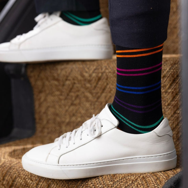 Black & Double Fine Striped Bamboo Socks