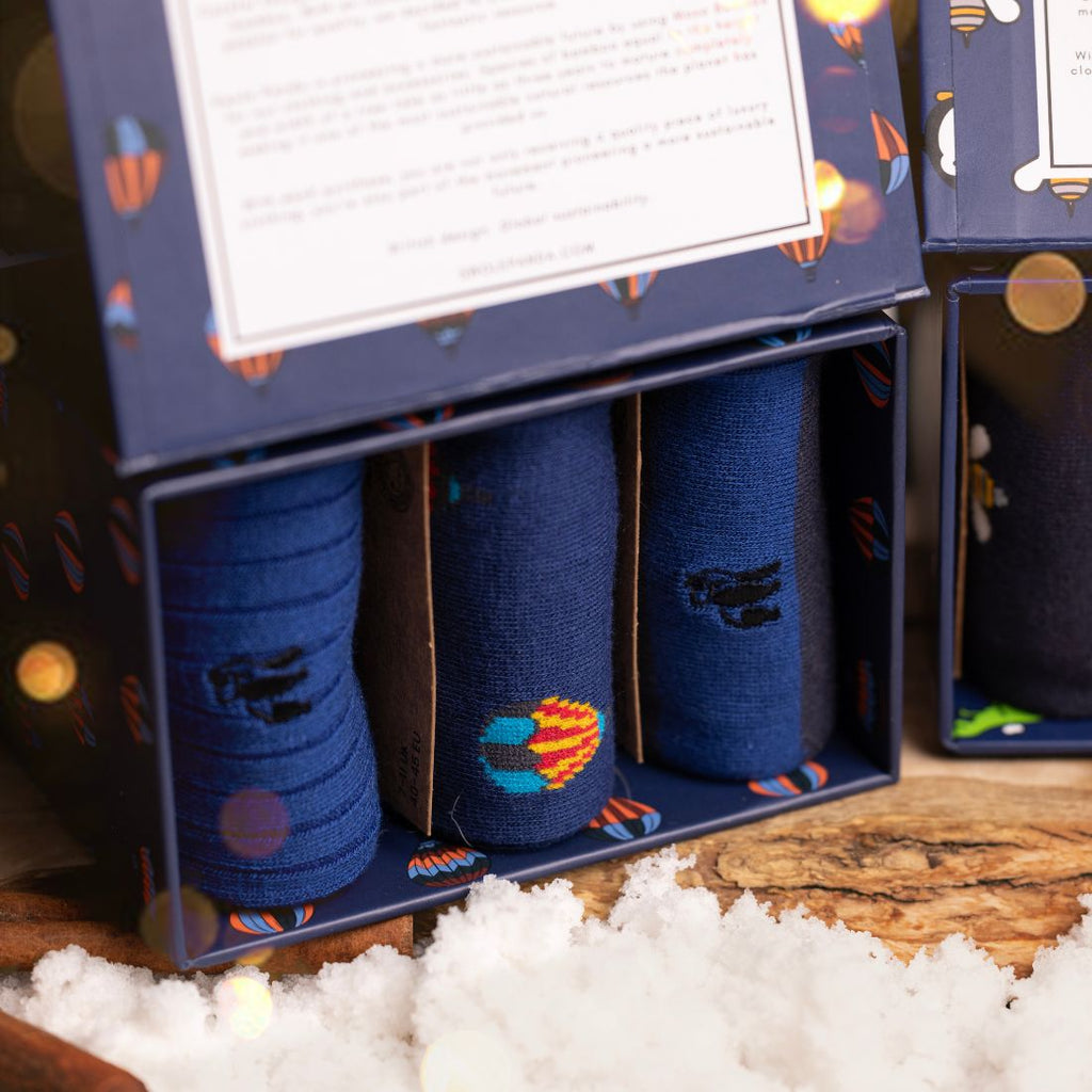 Hot Air Balloon Sock Box 3 Pairs Bamboo Socks